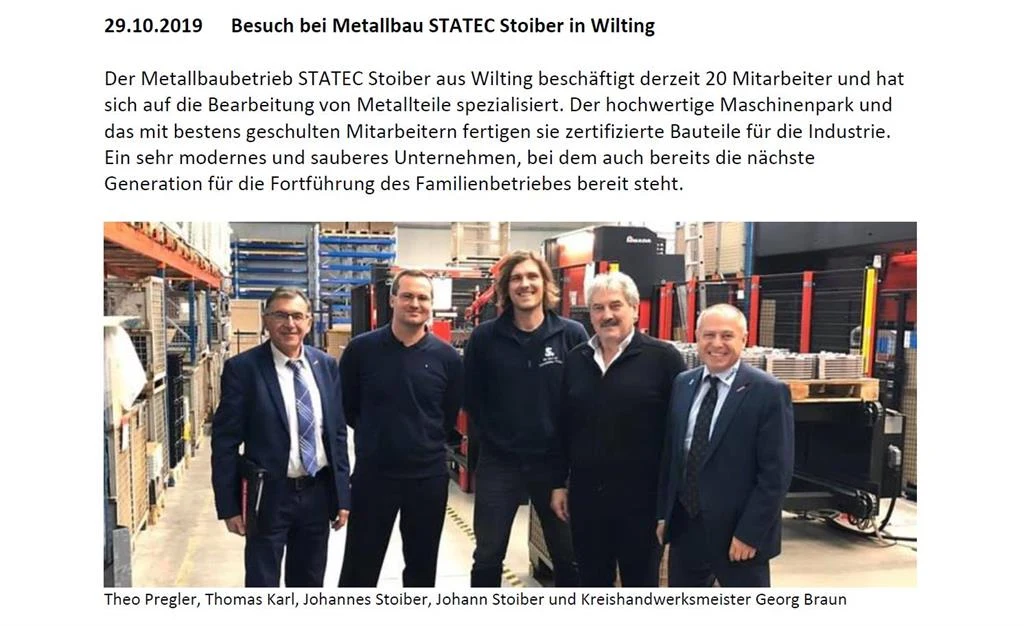 Zeitungsbericht über einen Besuch in der STATEC Stoiber GmbH & Co. KG