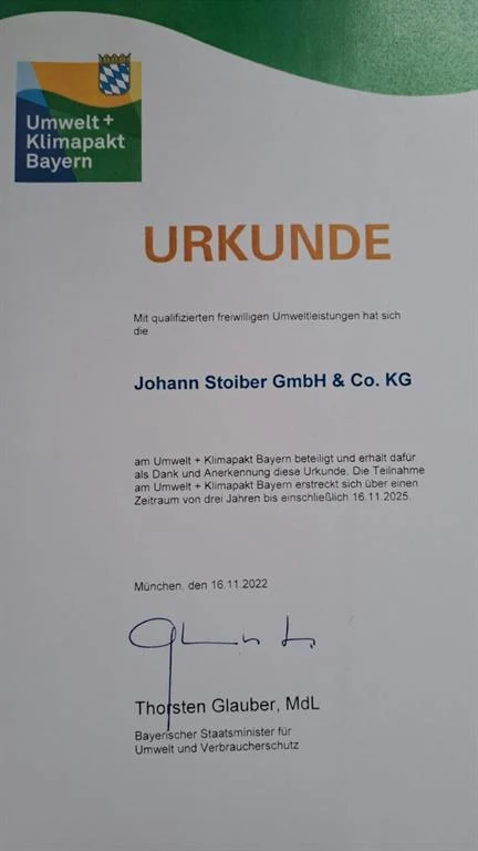 Urkunde zur Teilnahme am Umwelt- und Klimapakt Bayern